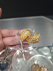 Clip on Screw back Earrings & Brooch pin Crystal faux pearl vtg ALL SIGNED “BSK”