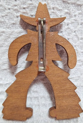 Vintage Cowboy Brooch WWII 1940s Cut Out Painted Wood YeeHaw!