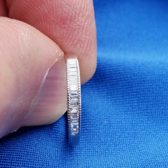 EARTH MINED DIAMOND Baguette Milgrain Deco Wedding Band SOLID 14K GOLD Ring S 5