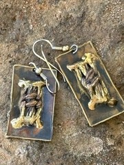 Vintage Art Studio Metal Brass Copper Brutalist Style Dangle Pierced Earrings