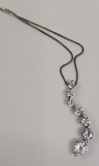 Signed S Sterling 925 Italy Cubic Zircon CZ 1.75” Journey Pendant 18” Necklace