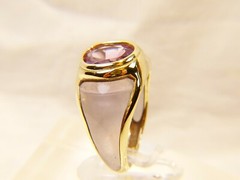 Unique Vintage 10 K Gold Amethyst Transparent Sides Mid Century Sz 8 Dinner Ring