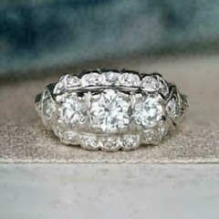 Geometric Late Art Deco Wedding Ring 14K White Gold Over 2 Ct Simulated Diamond