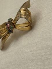 Vintage Coro Signed Script Bow Brooch Pin Gold Tone 1940s 1950s Rhinestone 2.25”