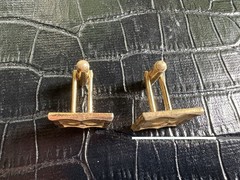 Vintage Cuff Links Men Goldtone Square Textured Clear Rhinestone Accent Toggle