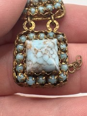 Vintage CZECHO Czech Faux Turquoise Glass Filigree Panel Bracelet 7.5”