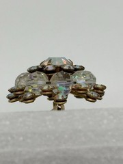 Vintage Domed Crystal Aurora Borealis Starburst Brooch Open Back Frame, Unsigned