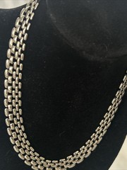 Vintage Korea Silver Tone 5-Row Panther Link Watchband Statement Choker Necklace