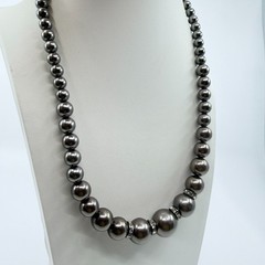 VTG Gunmetal Gray Faux Pearl Graduated Statement Necklace Rhinestone Rondelle