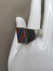 Vtg Crushed Turquoise Coral Resin Silvertone Metal Ring Size 11 Unsigned