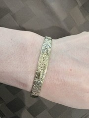 Vintage Brass Deity Torque Cuff Bangle – Hand-Engraved Bracelet, 7.25″