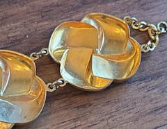 Vintage Damascene Style Link Bracelet Gold Silver Black Tones 8″ Lightweight