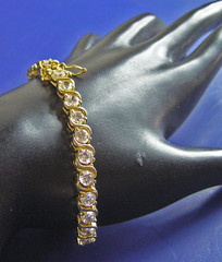 Sterling Silver Gold Wash CZ Signed Han China S Link Tennis Bracelet (Tn)
