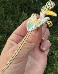 LIND GAL lg vintage Enamel long leg Stork bird Brooch pin jewelry