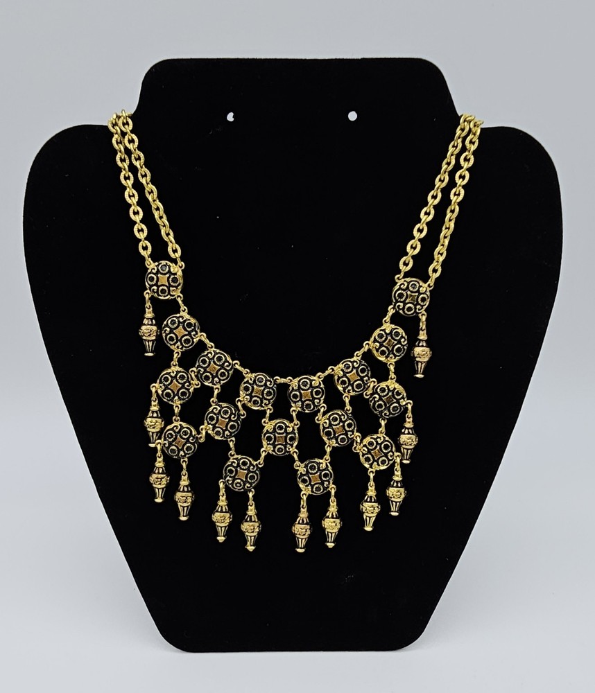 Vintage Y2K GOLD TONE Dangle Medallion Chain Necklace Boho Steampunk Ethnic EUC