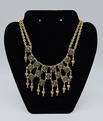 Vintage Y2K GOLD TONE Dangle Medallion Chain Necklace Boho Steampunk Ethnic EUC