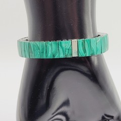 Malachite Stone Green Veneer Panel Stainless Steel Expanding Vintage Bracelet
