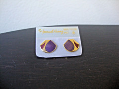 VINTAGE SAMUEL HUANG DESIGNER CLOISONNE RETRO MOD PURPLE & RED STUD EARRINGS