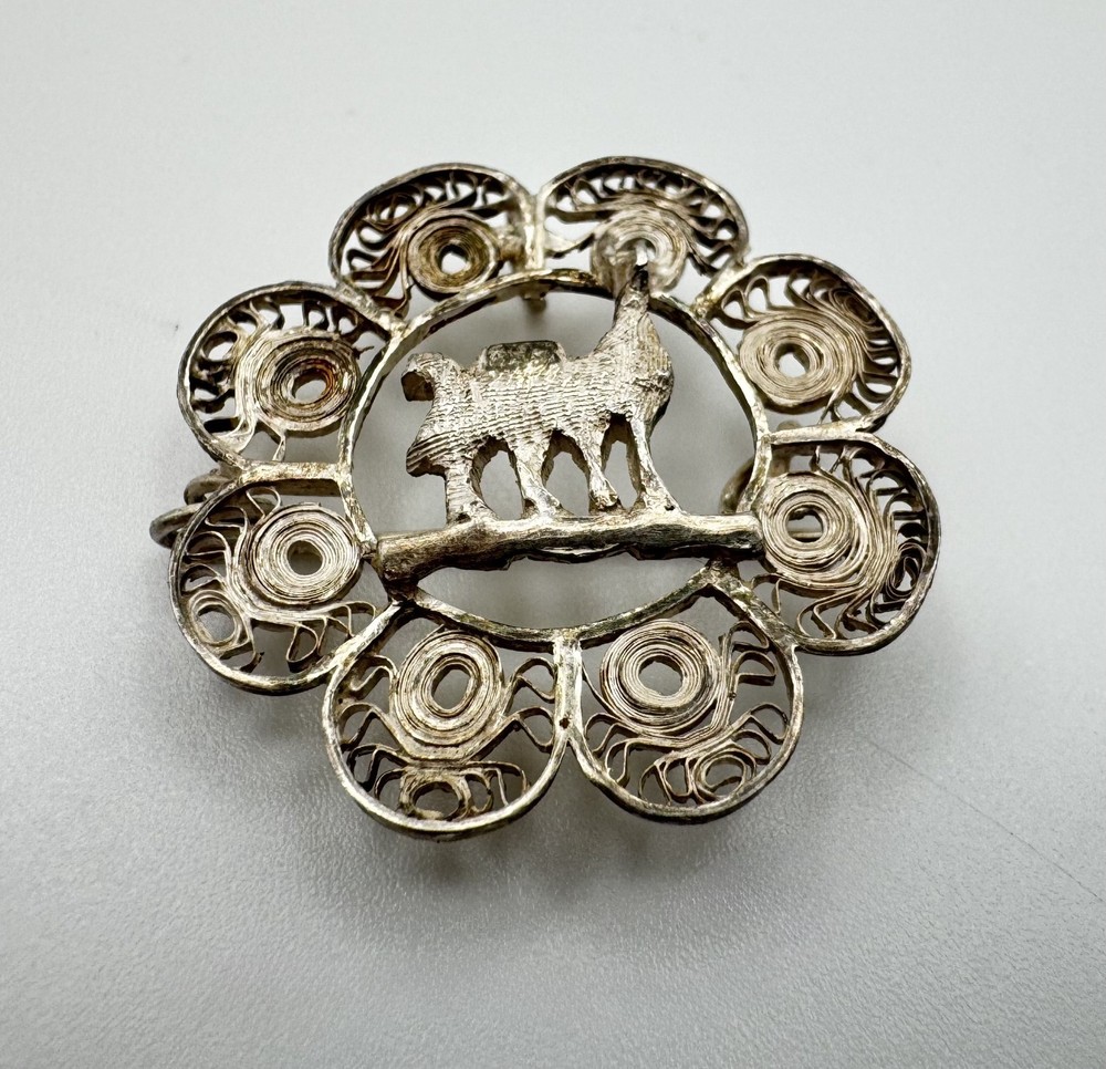 VTG Silver Filigree Llama Alpaca Brooch Peruvian Style Animal Pin