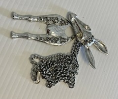 Vintage Juliana DeLizza Elster Unmarked Silver Tone Swinging Donkey Necklace D&E