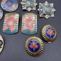 Vintage Clip-On Earring Lot 6 Pairs Enamel Faux Stone Mixed Styles Flowers
