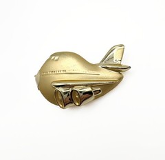 Signed AJC Airplane Brooch Gold Tone Aircraft Pin Vintage Aviation Jewelry Pin