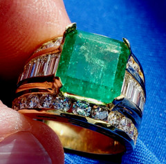 Original EARTH MINED EMERALD DIAMOND Engagement Ring Vintage Deco SOLID 18K GOLD