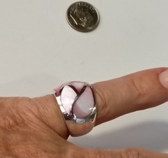 Vtg Sterling Silver Inlay Pink & White MOP Wide Ring 11.75 Gm Sz 8