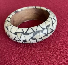 Wood Bangle Bracelet Black/ White/ Off White Triangles Geometric Oversized Runwy