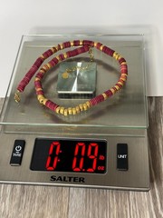 Mayamar (24K Gold Plate) No Charm X ~ Red Bead Necklace Anion w/ Extension (NEW)