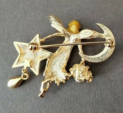 Vintage Kirks Folly Celestial Fairy Angel Moon Star Flower Statement Brooch