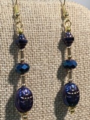 NEW ITEM *VTG.CZECH PEACOCK BLUE AURORA IRIDESCENT CRYSTAL EGYPT SCARAB EARRING