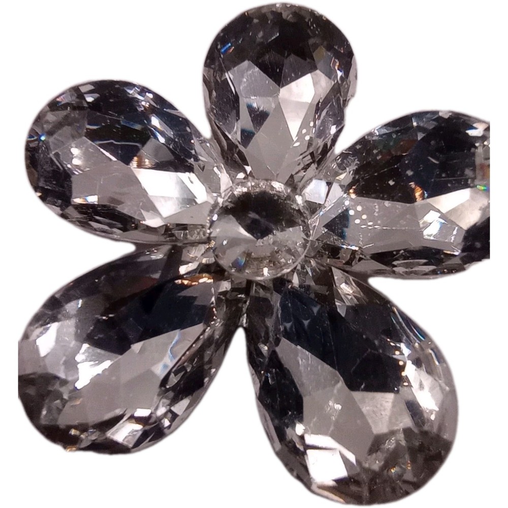 Vintage Floral Rhinestone Daisy Brooch Clear Crystal Silver Tone 80s NOS 2 in D