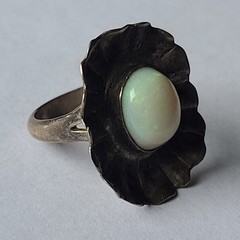 Vintage Sterling Silver & Natural Fire Opal Gemstone Modernist Ring Size 5.5
