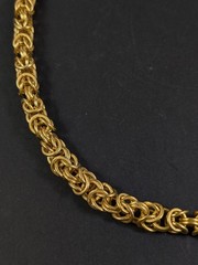 Heavy Gold Tone Byzantine Chain 30 In Textured Metal Necklace Clasp Link Round