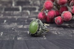 1970s Ukraine Vintage old russian Sterling SILVER 875 Ring stone nephritis jade