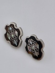 VINTAGE MEXICO PGG INLAY STERLING SILVER EARRINGS 925 SCREW BACK 1950’S ERA NICE