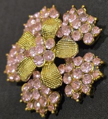 Beautiful Vintage 1.5 In.pink Rhinestone Brooch Pin Gold Weaved Petals MCM