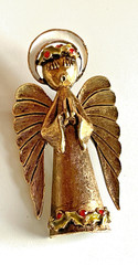 ART Arthur Pepper Mid Century Modern Angel Brooch Rhinestones and Holly Halo