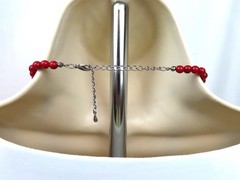 Red Irregular Shaped Beads Necklace 23″ – 26 1/2″ Long Statement Vintage