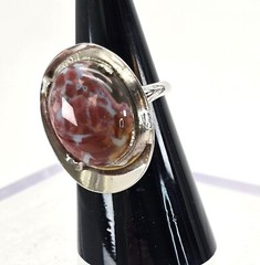 Sterling Silver Jasper Ring Cabachon Stone Hat Style Size 6.75 JJJ3779