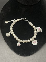 💐 Vintage Porcelain Miniature Tea Party Pearl Bracelet 7.25”
