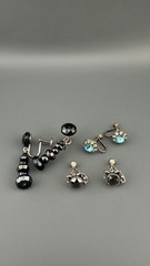 Vintage Earrings Lot Sterling Silver Gemstone Crystal Screw Back Blue Hematite