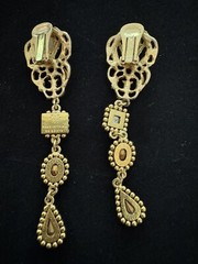 Vintage drop earrings blue and lavender sand faux pearl stones 3.5 inches long