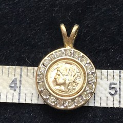 Vintage Costume Fashion Jewlery Gold tone faux Roman/Greek Coin Pendant