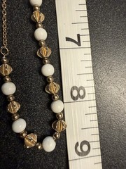 Vintage Sarah Coventry White Glass Bead Gold Tone Chain Necklace 16″ Signed