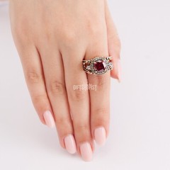 Turkish Reversible Round Red Ruby and Black Onyx Topaz 925 Sterling Silver Ring
