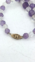 Vintage Amethyst Crystal Beaded Necklace Sterling Vermeil Clasp 32 Inch