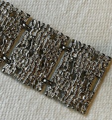 Vintage Mid Century MODERNIST BRUTALIST PANEL BRACELET Silver Tone Celebrity