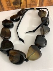 VTG Modernist Chunky Marbled Lucite Beads on Adjustable Leather Cord Statement
